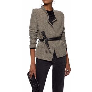 IRO Awa belted leather-trimmed bouclé-knit wool-blend jacket size 40/10